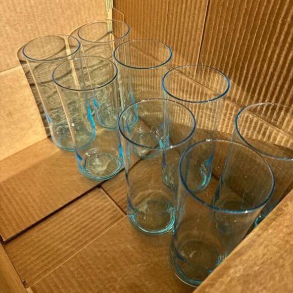 Vtg Mid Mod Drinking Glasses - Collins Cocktail Tall Tumblers - light blue swirl - Picture 4 of 4